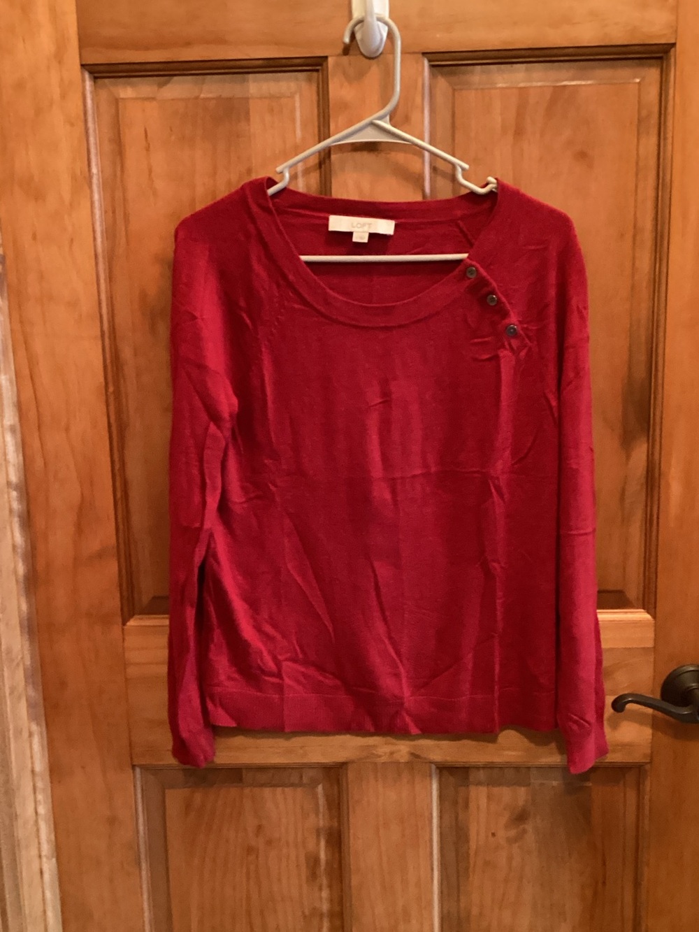 LOFT Red Long Sleeve Button-Shoulder Sweater